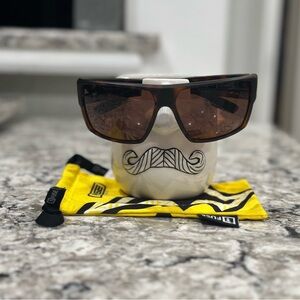 Brown Sunglasses with Yellow cloth carrying pouch